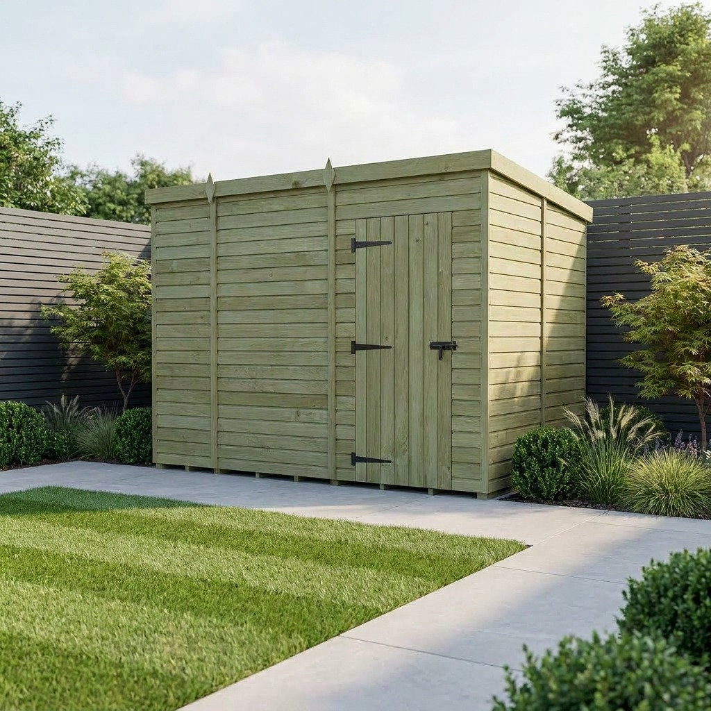 Total Sheds 10ft x 6ft Pent Garden Shed - Single Door - No Windows - Pressure Treated Timber - UK Manufactured