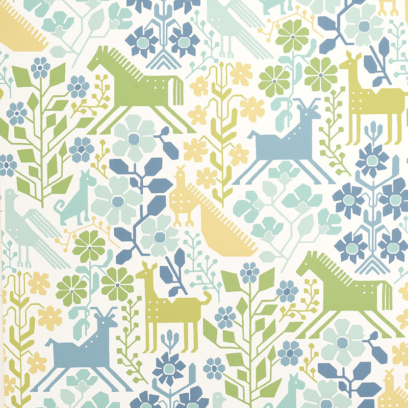 Papier peint Lupita, Bleu / vert