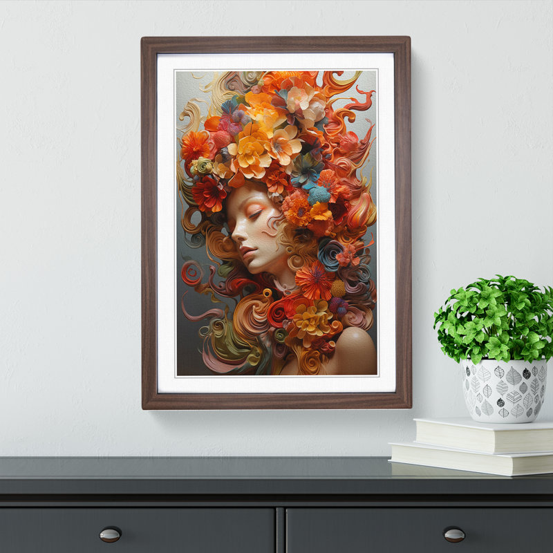 Single Picture Frame Print on Wood, 64cm H x 46cm W, Walnut Framed