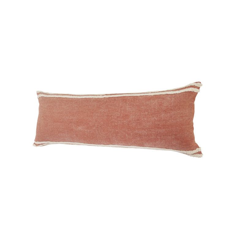 Cinnamon and White Striped Cotton Lumbar Pillow, 14" x 36"