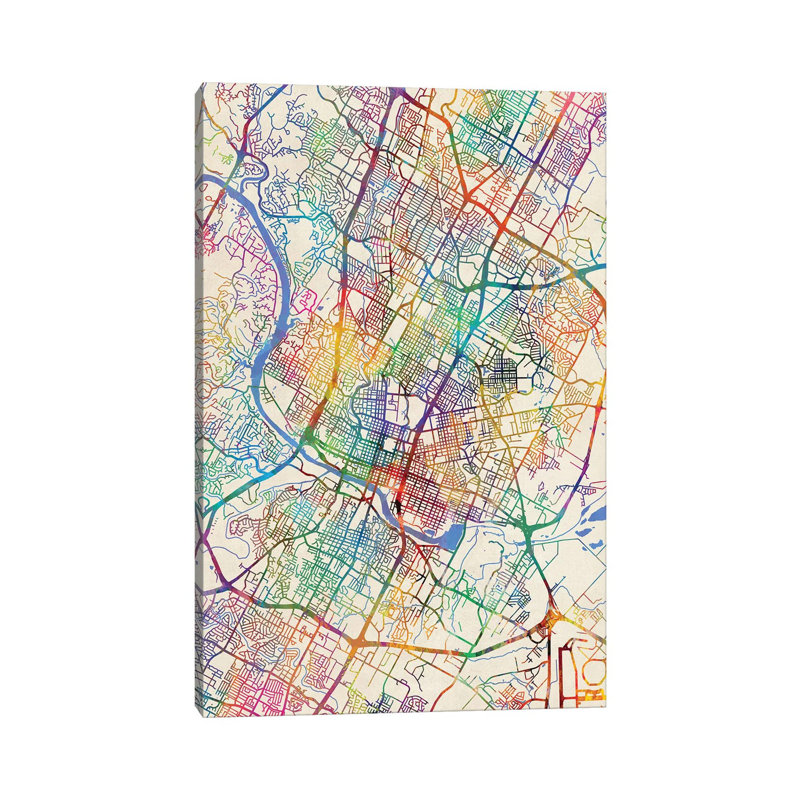Austin Texas City Map III by Michael Tompsett - Wrapped Canvas Gallery-Wrapped Canvas Giclée, 152.5 cm H x 101.5 cm W