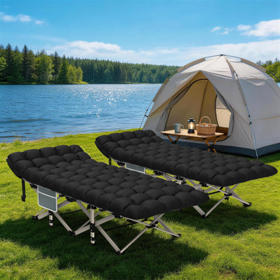 2Pcs Xl Folding Camping Cot With Reversible Mattress, Heavy Duty Portable Cot Bed 500 Lbs Capacity, Double-Layer 1200D Oxford Fabric, No Assembly For Camping, Travel & Indoor Use