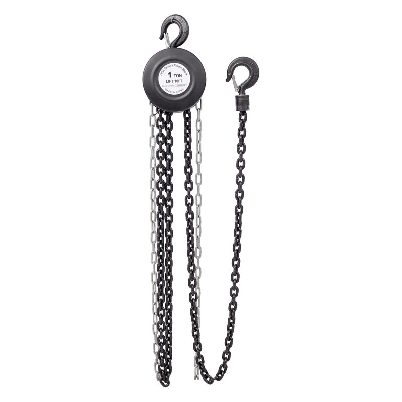 Palan à chaîne manuel d'une capacité de 1 tonne avec levage de 10 pi et deux crochets - Fabrication en acier noir