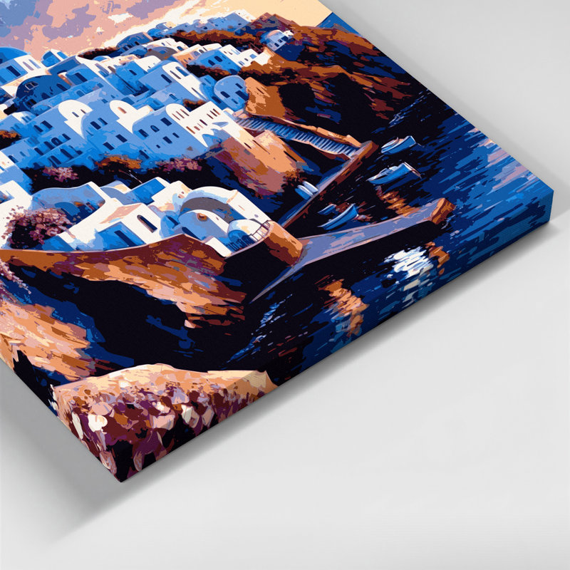 Art mural sur toile grises avec villes, Santorini, Grèce, H 12 po x l 12 po