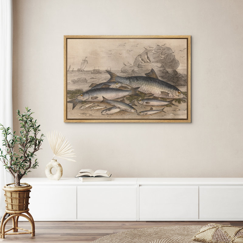 Reproduction d'art sur toile encadrée - poisson rétro, cuisine, décor de ferme moderne, H 16 po x l 24 po, Naturel