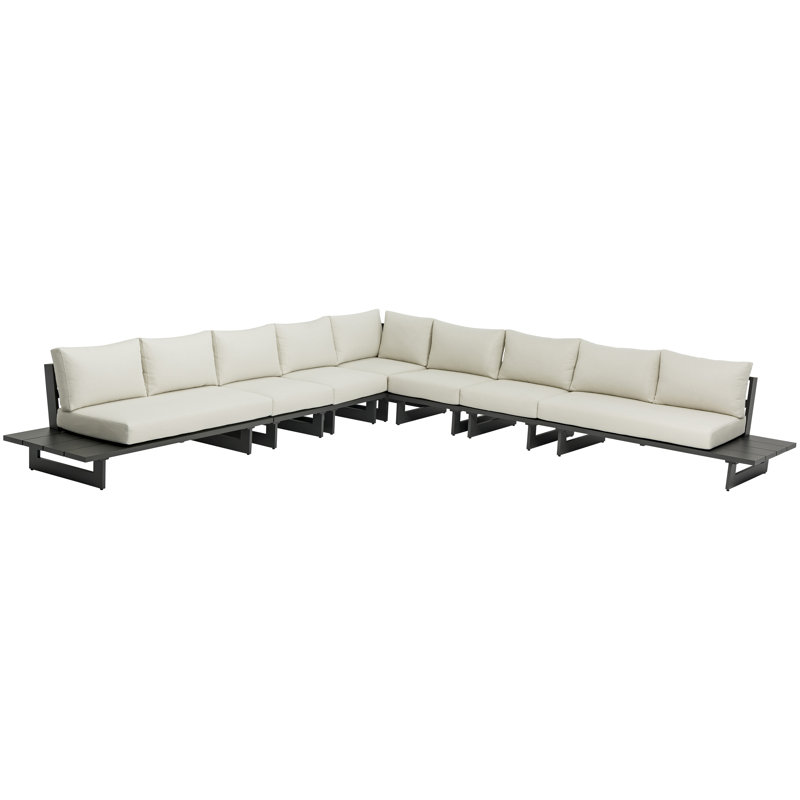 Canapé modulaire d'extérieur de 157 po avec coussins de 157 po de largeur, gris, Crème