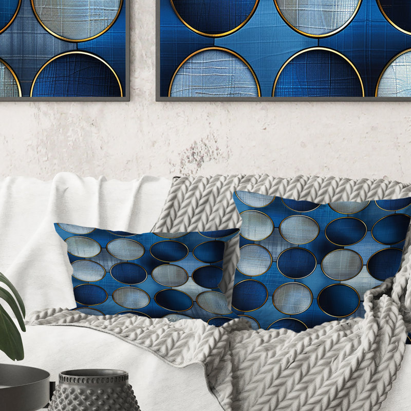 Coussin bleu Midcentury Circles III - Midcentury