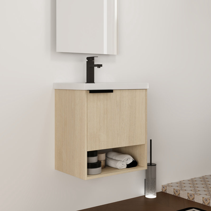 Meuble-lavabo mural simple 20 po avec une porte et un comptoir en céramique blanche Tarragona (assemblé)