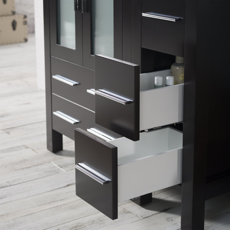 Meuble-lavabo simple 36 po Mance - Dessus de lavabo vasque avec armoire latérale et miroir - Tiroirs de rangement, portes à fermeture douce - Armoire de salle de bain moderne pour petites et grandes salles de bain