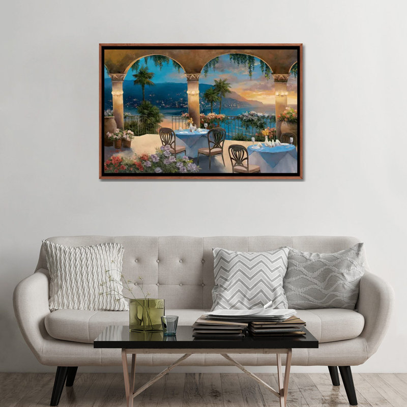 Amalfi Holiday I par T.C. Chiu - Imprimé, H 32 po x l 48 po x 1,5 po, Toile classique avec cadre brun, Pas de tapis