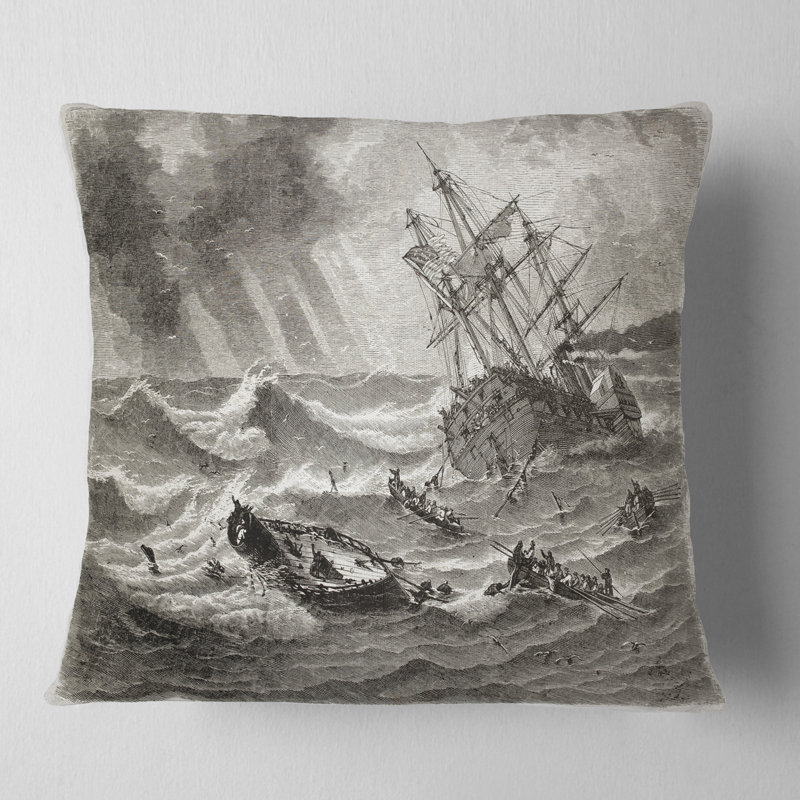 Oreiller rétro Seascape, 18 po x 18 po, Carré