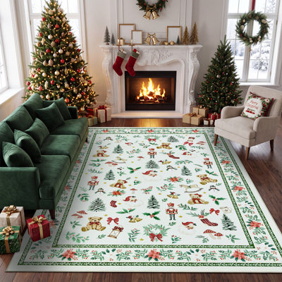 Tapis de Noël extra large de 3 m x 4 m, lavable, antidérapant, à poils courts, pliable, résistant aux taches et doux, idéal pour le salon et la chambre.