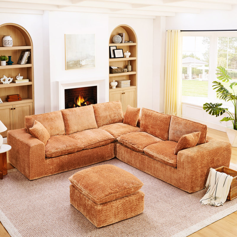 Canapé modulaire en L 107 po avec repose-pieds mobile 107 po Boucle, Orange