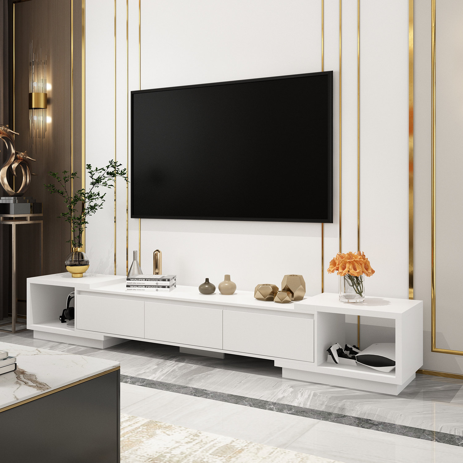 Latitude Run® Melvene Extendable Media Console 65.4'' - 106.3'' W ...