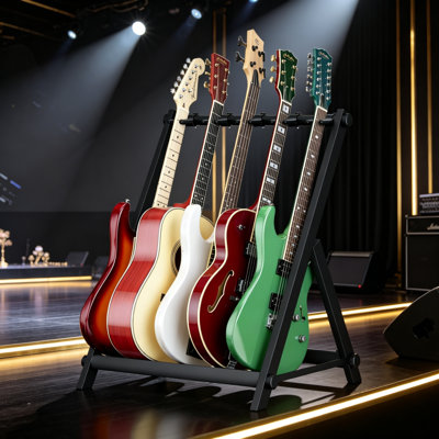 5 Multi Guitar Stand Rack Thick Rubber Padding Black 5 Holder