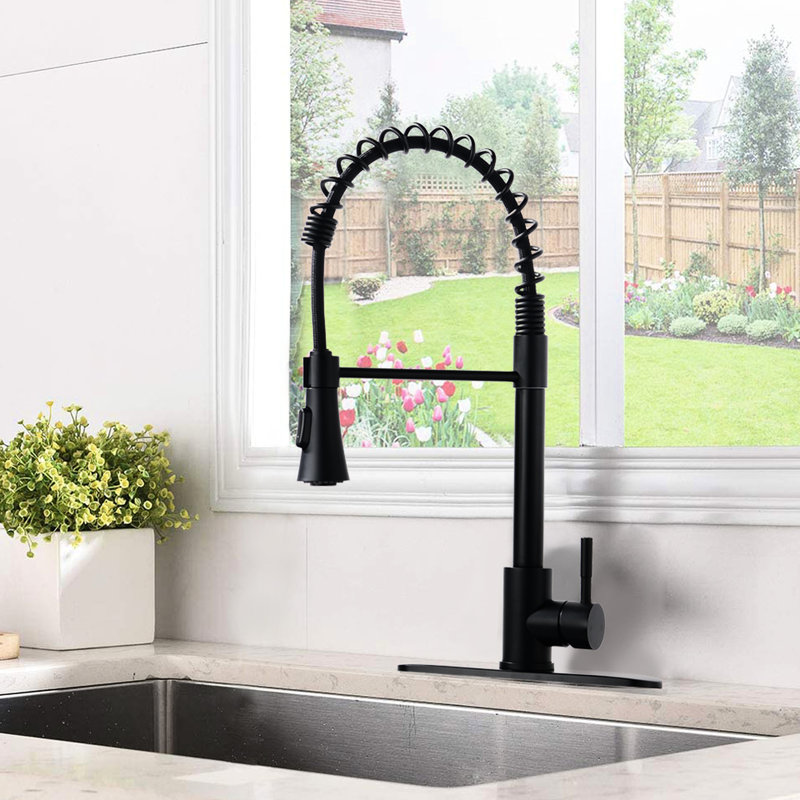 Commercial Sink Faucet In Matte Black Deck - Rust Proof Surface, Pull Down , 304 Stainless Steel, 1.8Gpm Flow For Kitchen Scratch Finish, Dependable