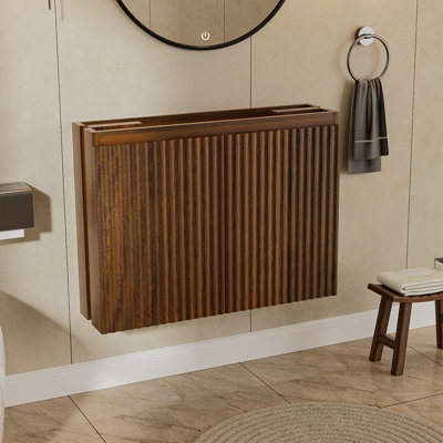 30Inch Walnut Folding Wall Cabinet With Creamic Sink– Patented 1-Minute Install, Space-Saving & Easy Assemble,Modern Style