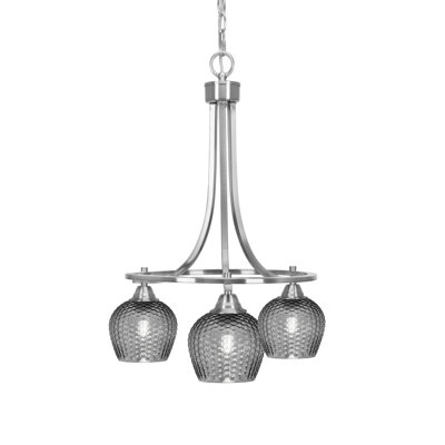 Allexus 3 Light Chandelier Brushed Nickel Finish 6" Smoke Glass