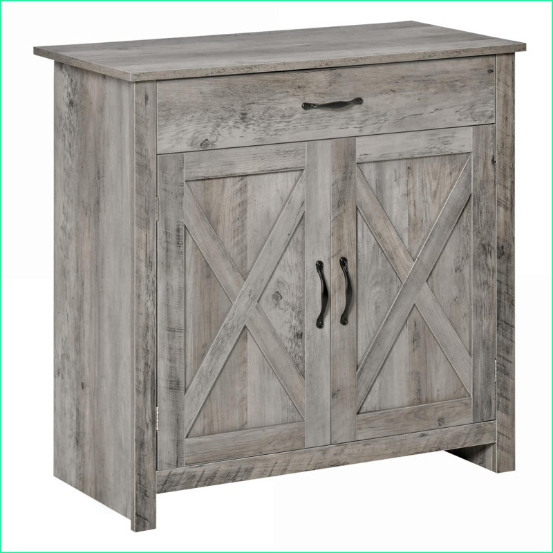 Sideboards Farmhouse Barn Door Style 32” Gray Wash Buffet Cabinet with Storage | MDF | Particleboard