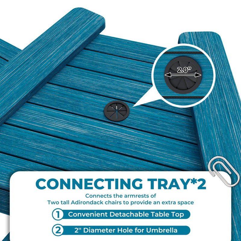 Outdoor Bar Height Adirondack Chairs With Connecting Tray Set Of 2, Blue