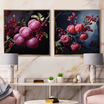 Ensemble de 2 décorations murales Renaissance Peinture d'un prunier I - fruits