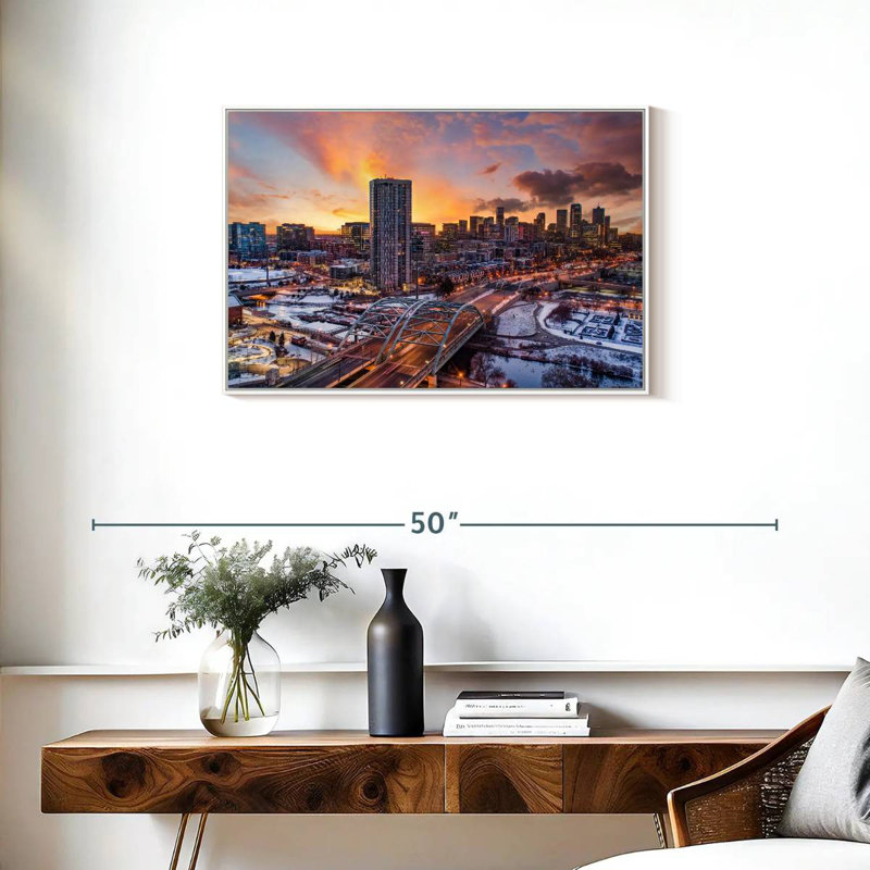 Coucher de soleil d'hiver à Denver, Cadre flottant blanc, 31 po x 21 po