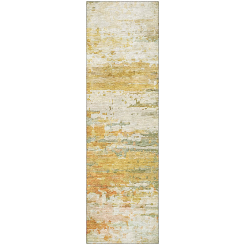 Premium Machine Washable Mayfield AMF2034 Abstract Rug, 2'3" x 7'6" Runner, Aloe