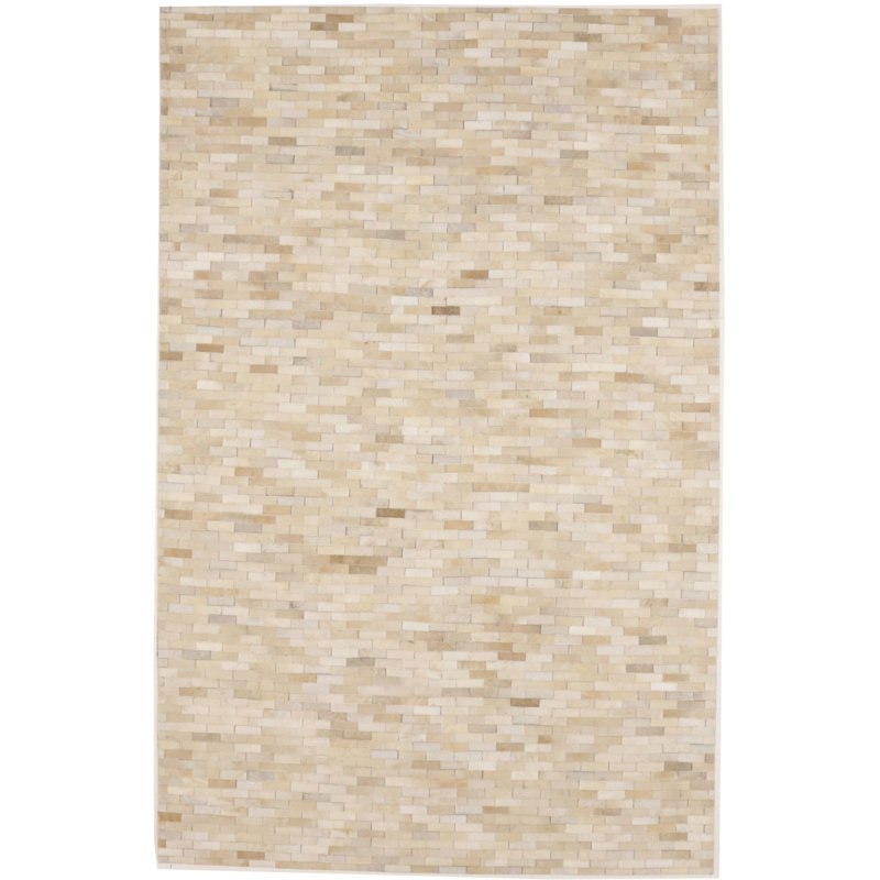 Tapis beige et moderne en cuir 4X6, Rectangle 5 pi x 8 pi