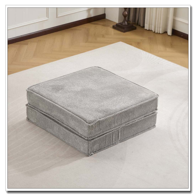 No Assembly Required,Circle Fleece Fabric,1 Ottoman, Light Gray