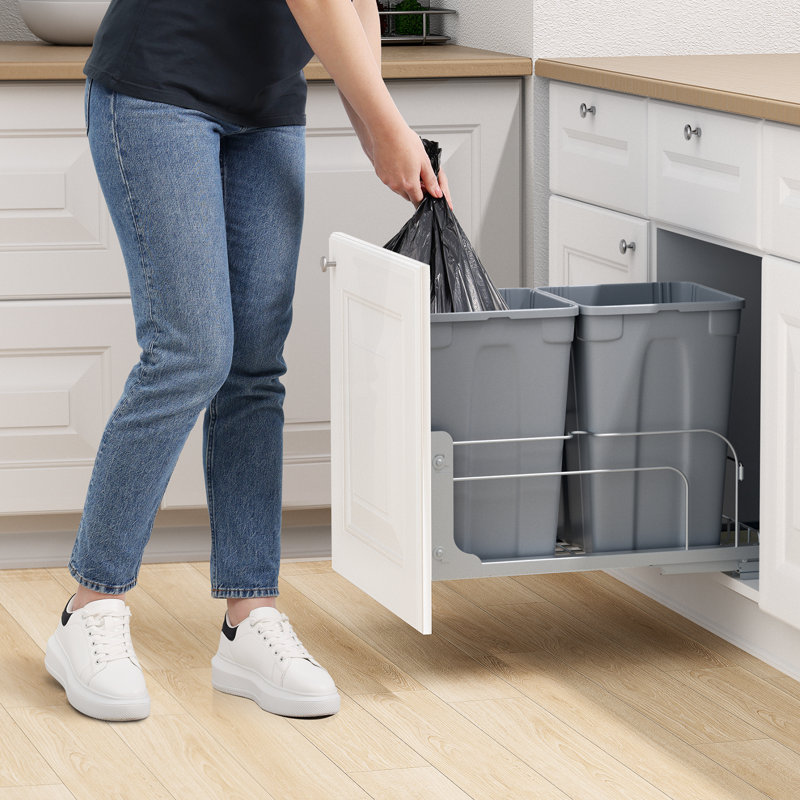 Double Pullout Waste Container Kitchen Trash Can with Soft Close Grey 27QTx2
