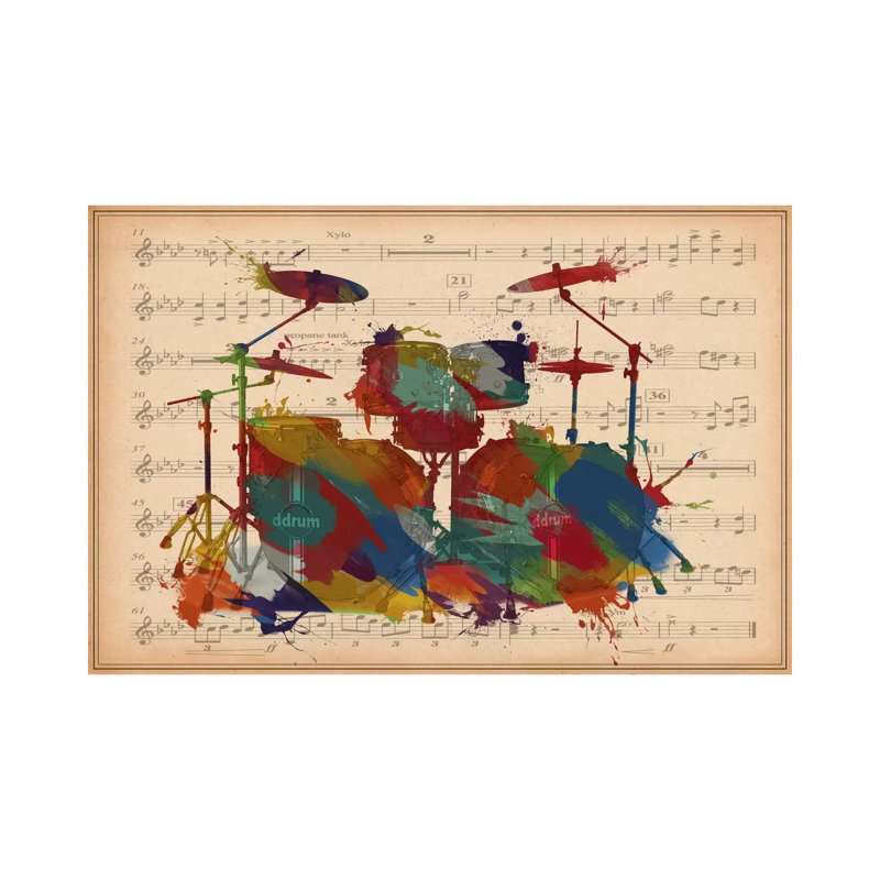 #2 de tambours multicolores sur une feuille de musique-impression d’art graphique, Toile tendue, Pas de tapis