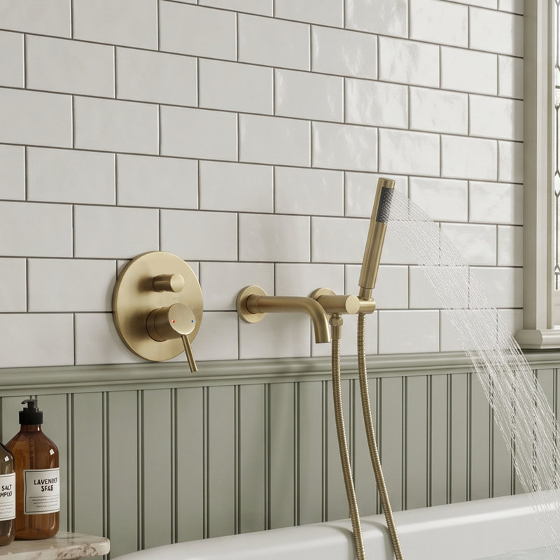 Wall Bath Faucet with Diverter, Brushed Gold