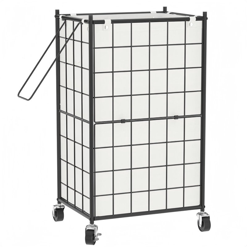 Laundry Hamper With Wheels,Metal Wire Frame Rolling Laundry Basket With Removable Bag,100L Dirty Clothes Hamper Organizer Dorm Room Storage For Bedroom,Bathroom