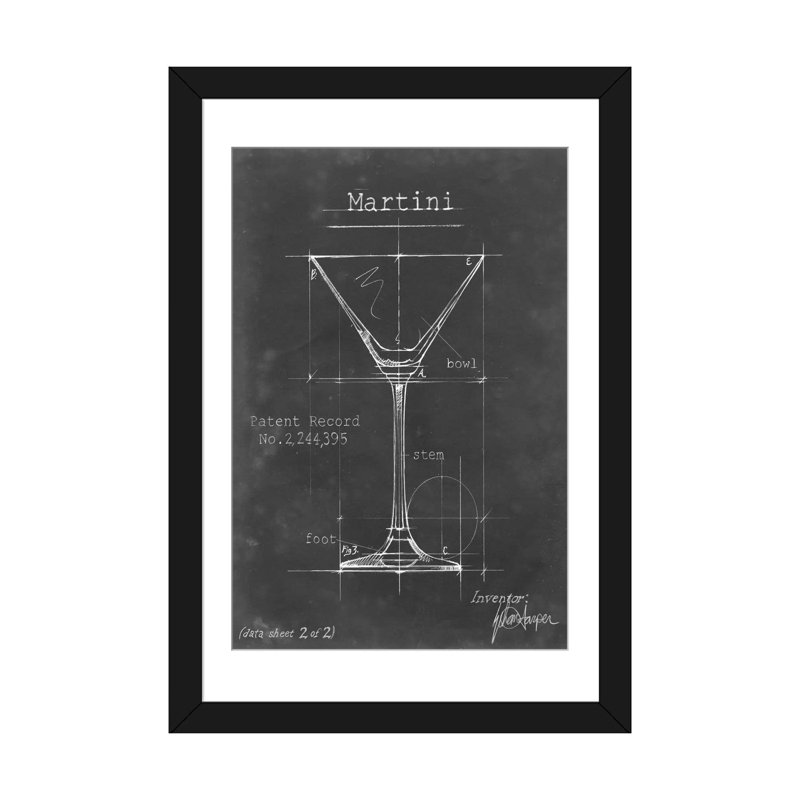 «Barware Blueprint V» par Ethan Harper - reproduction sur toile, H 32 po x l 24 po, Cadre noir, Noir