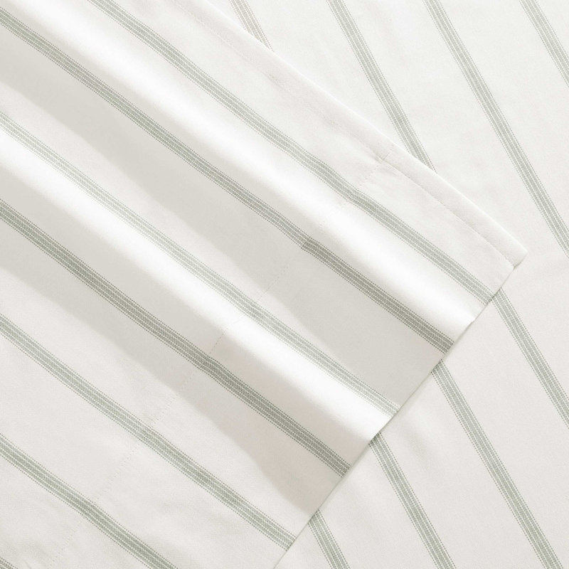 Tommy Bahama La Vida Stripe Cotton Sheet Set, Queen Sheet Set with 2 Pillowcases, Beige Palm Leaf