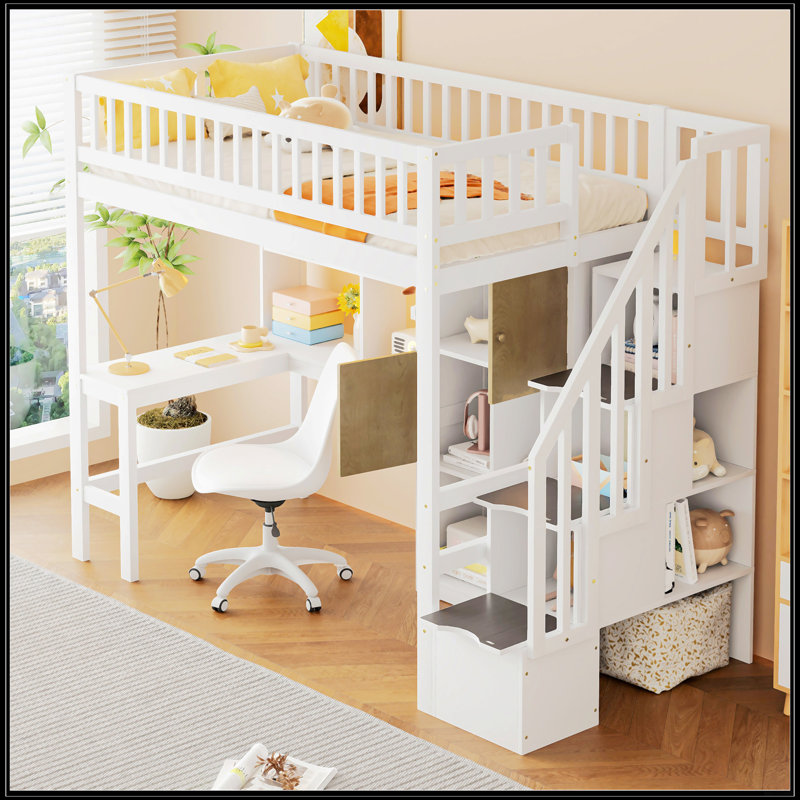 Lit mezzanine en bois avec bureau intégré