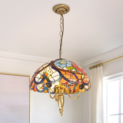 Luminaire suspendu à intensité variable en verre coloré à 3 lumières 16 po