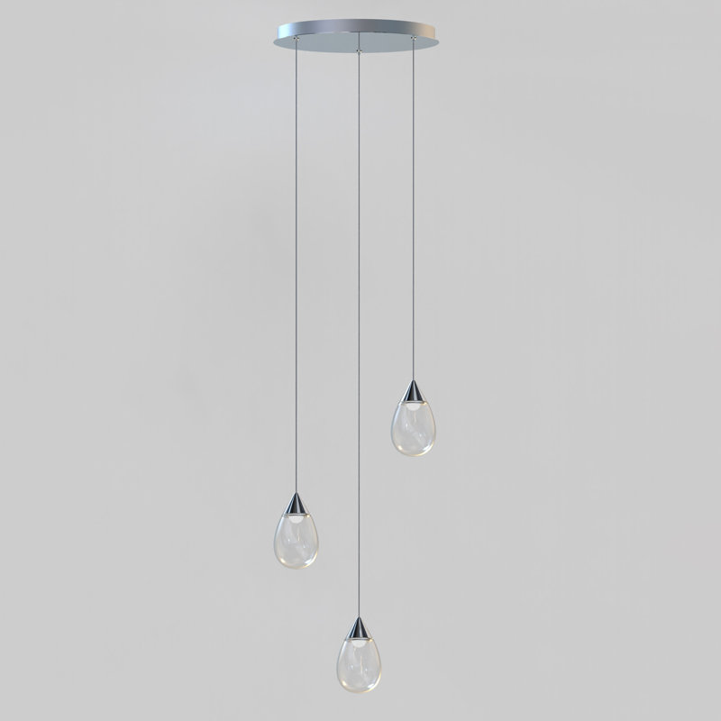 Aliceann 3 Light Glass Dimmable LED Pendant, Clear, Polished Chrome
