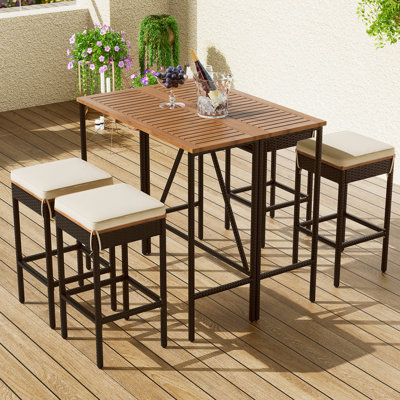 5 meubles d'extérieur: table en bois et pliable, coussins, stable, toutes saisons, rouille, brun et tabouret avec hauteur réglable amovible