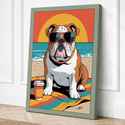 Beach Bulldog Modern 1 Piece Wrapped Canvas Wall Art