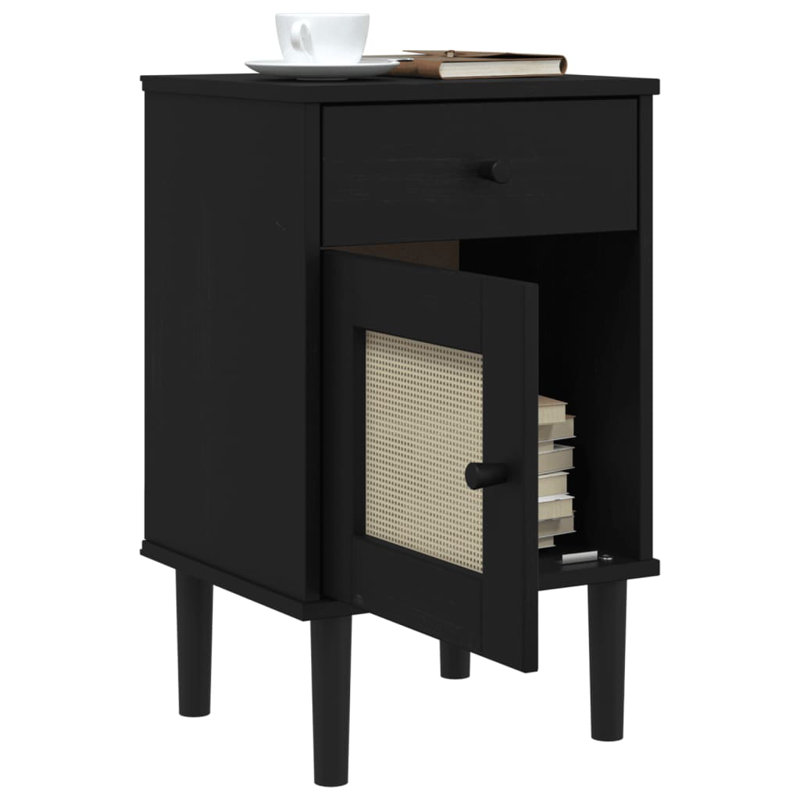 Bedside Table Rattan Look, Black