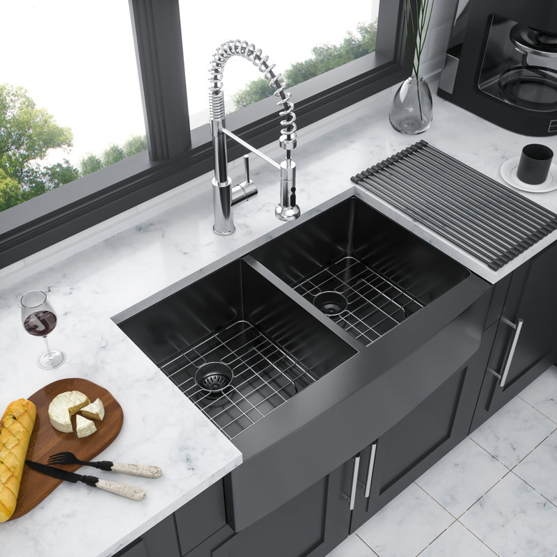 Évier de cuisine à double cuve avec accessoires L 36 po x l 21 po Dioni
