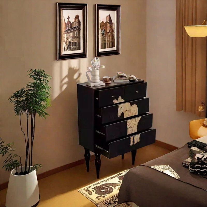 Five Drawer Decorative Walnut Storage Cabinet