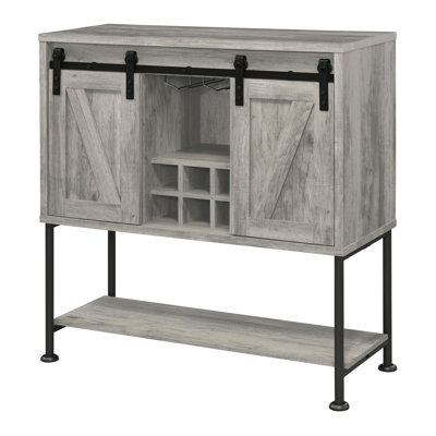 Sliding Door Home Bar Wine Cabinet Grey Driftwood
