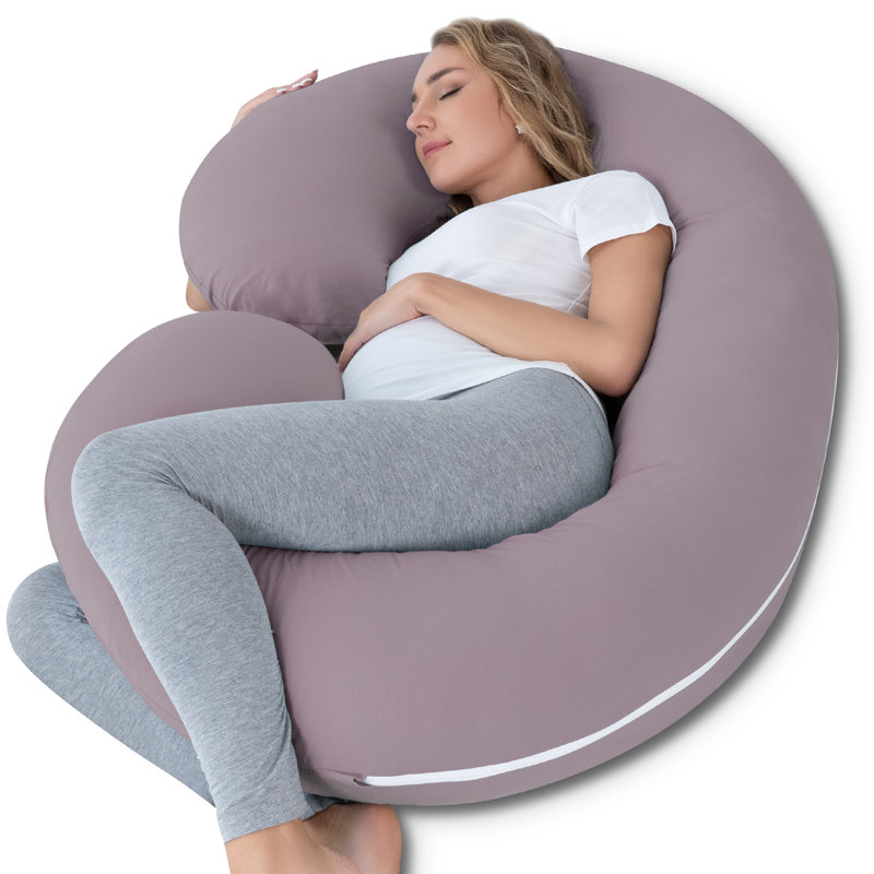  Pregnancy Pillows For Sleeping, Maternity Pillow With Cooling Cotton Cover, C Shaped For Pregnant Women (purple Jersey)