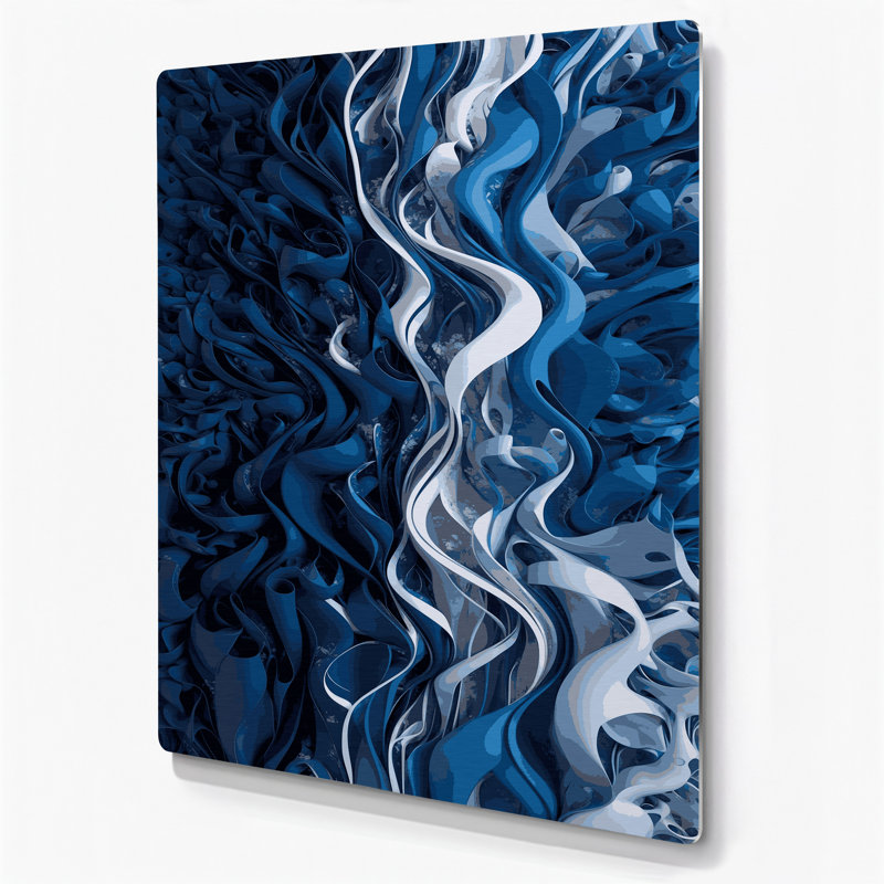 Art numérique mural abstrait en métal bleu 51, H 14 po x l 11 po