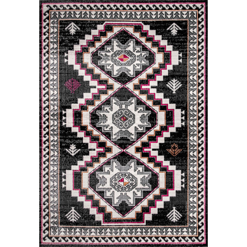Tapis de zone rouge/noir oriental Hildebrand, Rectangle l 5 pi x L 7 pi 5 po