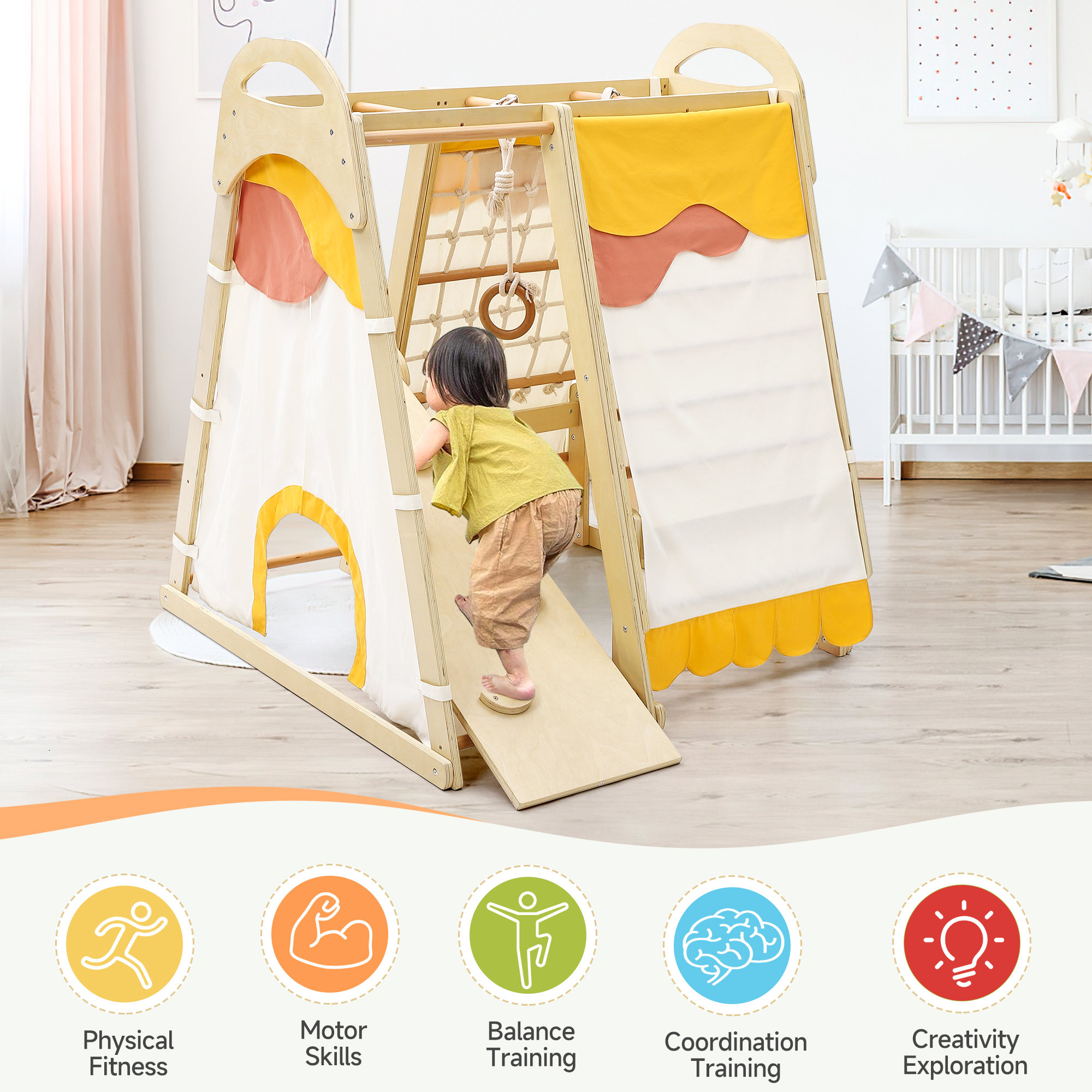 gaomon Gym Playset, Wooden Climbing Toys, Tent, Climbing Structure For