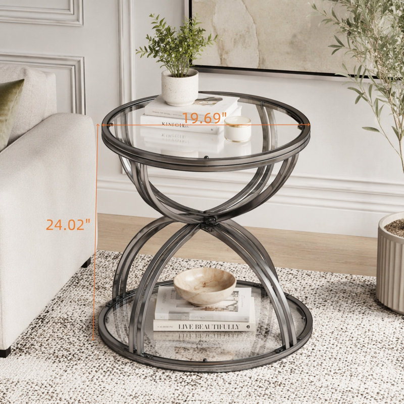 Table d'appoint moderne en verre 19,69 po avec 2 niveaux, Gold