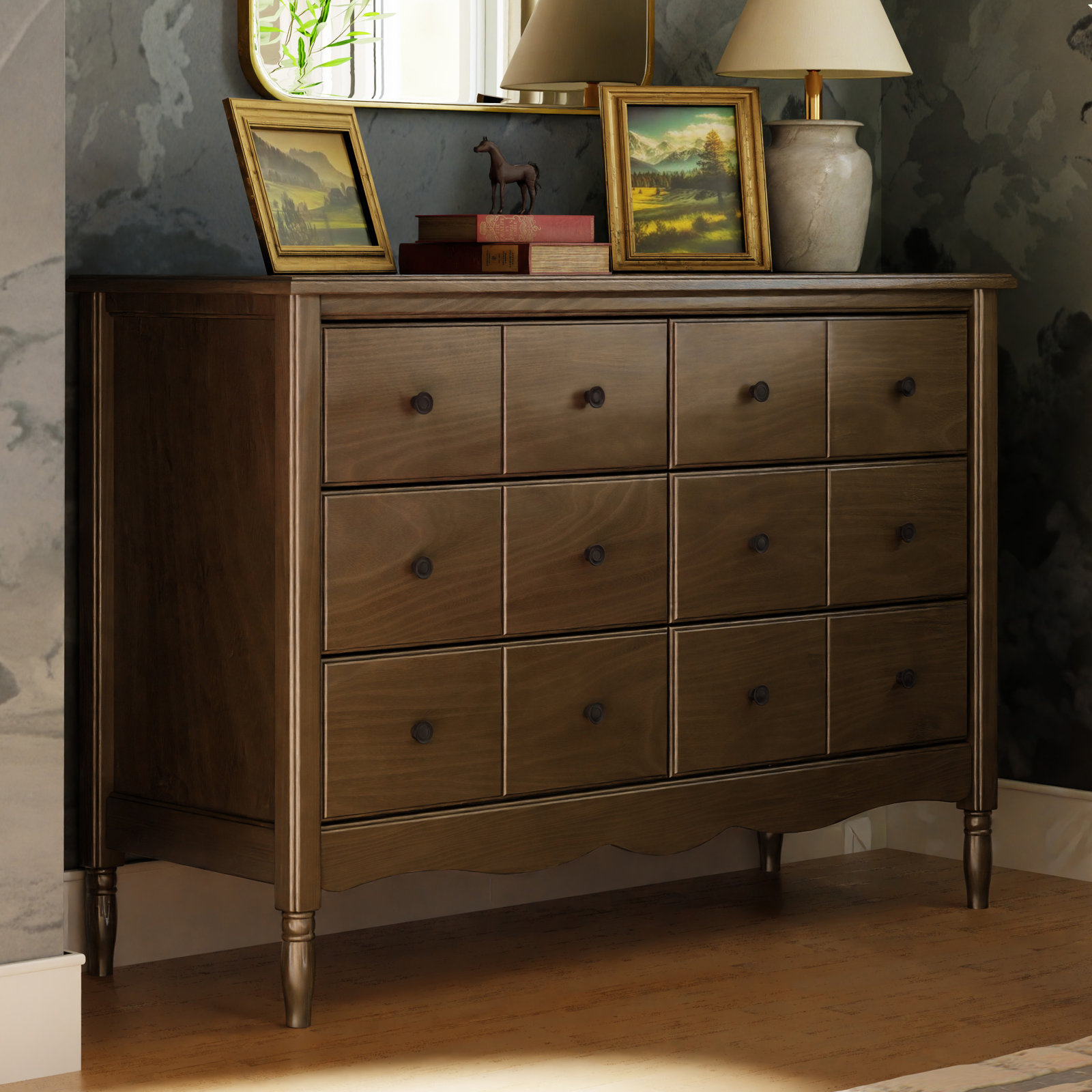 Liberty 6 Drawer 48" W Double Dresser, Natural Walnut